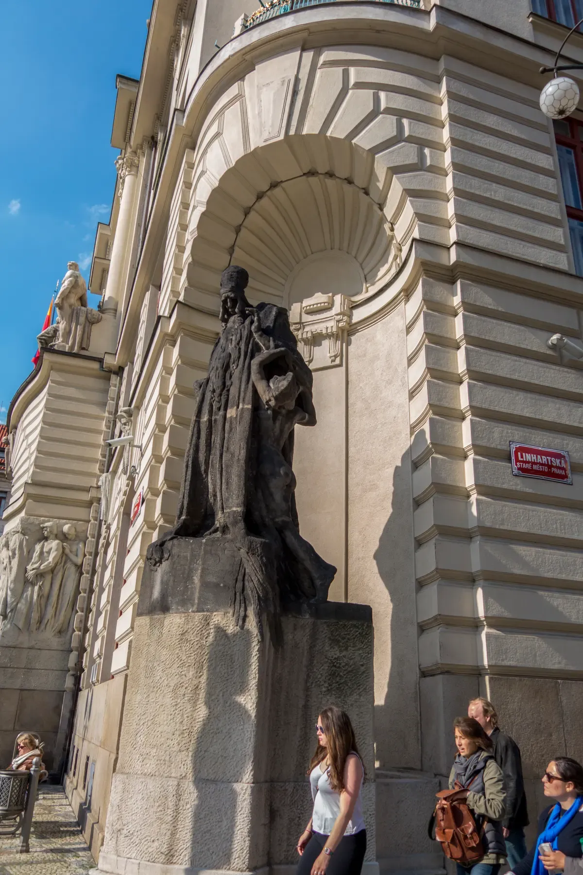 The statue of Rabbi Loew at New City Hall, the rabbi of the Golem of Prague legend